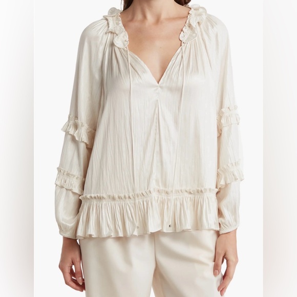 BCBGMAXAZRIA Ruffle Peasant Long Sleeve Blouse - Picture 2 of 15